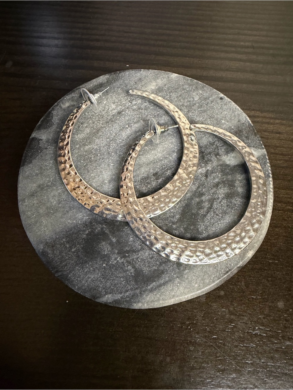 Hammered Crescent Hoop Earrings in Silver - Women Jewelry